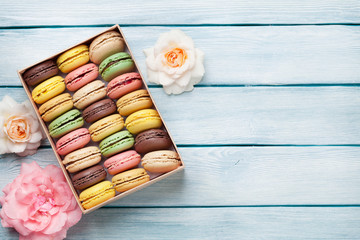 Colorful macaroons in a box