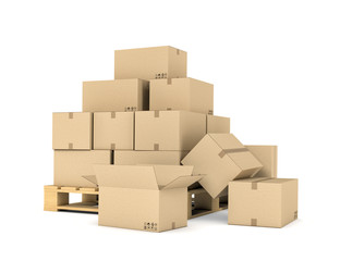 Rendering of several carton boxes stacked evenly on a double-decked pallet