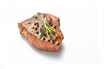 Beef steak medium grilled, isolated on white background