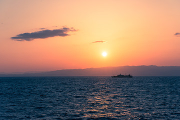 Fototapeta premium Sunset Sea on the Shipboard,Off the Coast of Fukushima,Japan