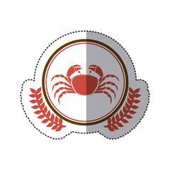 sticker circular border with crown branch with crab vector illustration