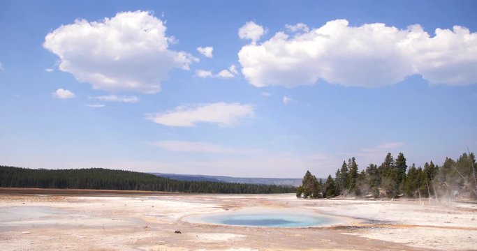 Steaming Hot Springs in Yellowstone National Park Landscape