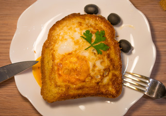 Breakfast, toast with a fried egg
