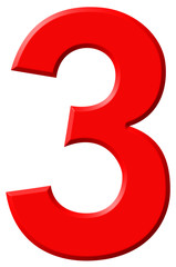 Numeral 3, three, isolated on white background, 3d render