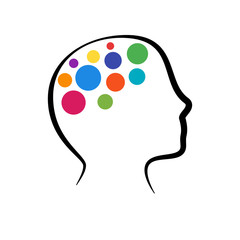 Stylized silhouette with colorful brain