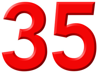 Numeral 35, thirty five, isolated on white background, 3d render