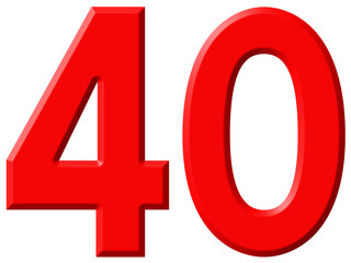 Numeral 40, forty, isolated on white background, 3d render