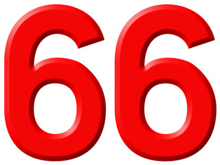 Numeral 66, sixty six, isolated on white background, 3d render