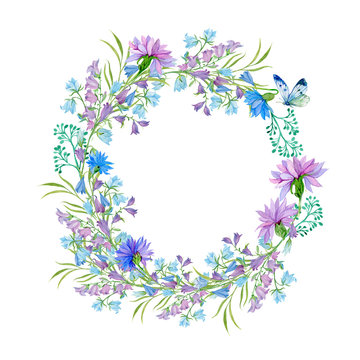 a wreath of field flowers watercolor