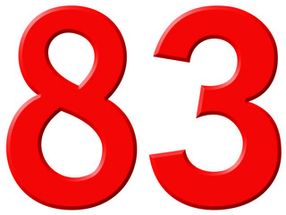 Numeral 83, eighty three, isolated on white background, 3d rende