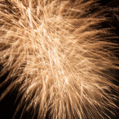 Outbreaks of fireworks in the night sky