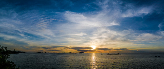 Panoramic view of sky and sea with Si Chang island background