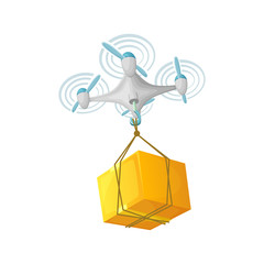 Drone delivery concept design. Modern cartoon vector illustration. Quadcopter transportation of goods