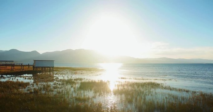 Lake Tahoe Golden Sunset over Mountains Time Lapse