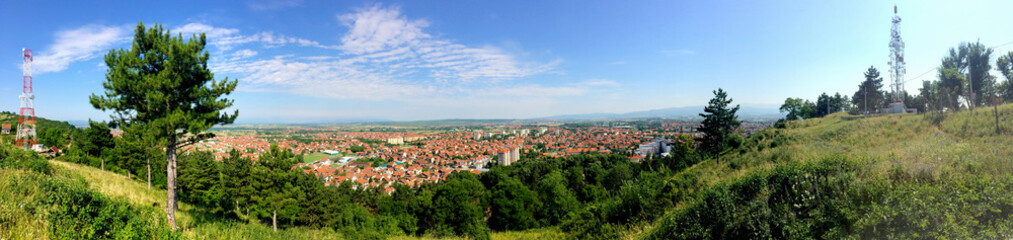 Fototapeta na wymiar Leskovac panorama - view from archeological park Hisar in southern Serbia