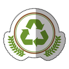 middle shadow sticker colorful with olive crown with recycled symbol in circle vector illustration