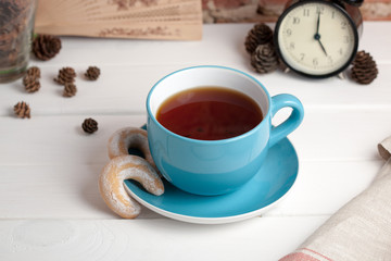 Cup of tea with biscuits. Five O'clock.
