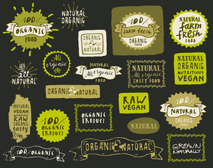 Set of organic food labels for vegetarian restaurants