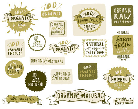 Set of organic food labels for vegetarian restaurants