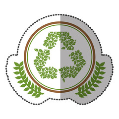 middle shadow sticker colorful with olive crown with ornament leaves recycling symbol in circle vector illustration