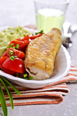 Fried  pollock with vegetables