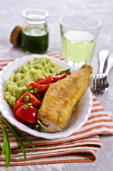 Fried  pollock with vegetables