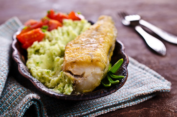 Fried  pollock with vegetables