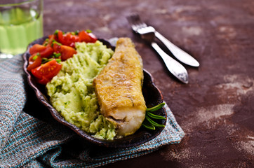 Fried  pollock with vegetables