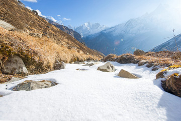 water in the river become to be ice on top of Annapurna base cam
