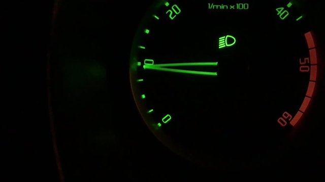 Speedometer, cyclometer, tachometer sports car. Car instrument panel, showing rpm and high speed acceleration. 4K.