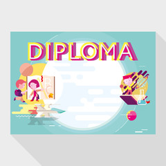 diploma template for school light color, kindergarten template document, prize for kid