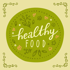 Retro style 100% bio organic gluten free eco bio healthy food restaurant menu logo label template with floral and vintage elements