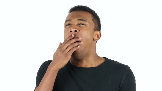 Tired Black Man Yawning, white Background