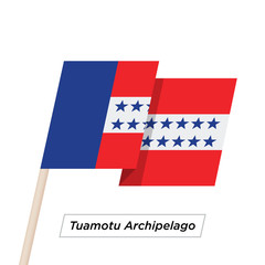 Tuamotu Archipelago Ribbon Waving Flag Isolated on White. Vector Illustration.