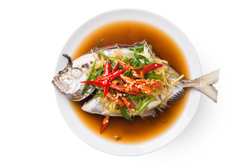 Steamed fish with soy sauce and ginger