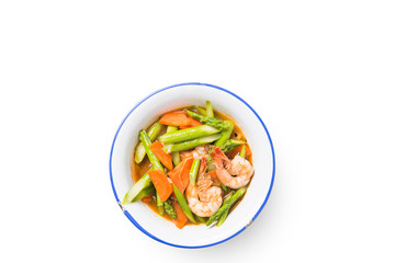 Stir fried asparagus carrot with shrimp