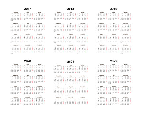 kalendarz zestaw na lata 2017 - 2022