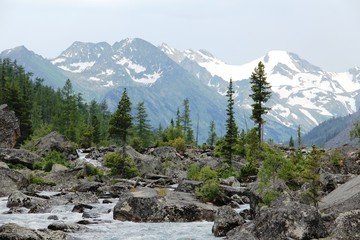 mountain Altai stones Creek glaciers peaks