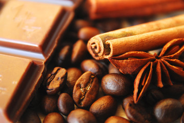 Arabica coffee beans cinnamon chocolate composition