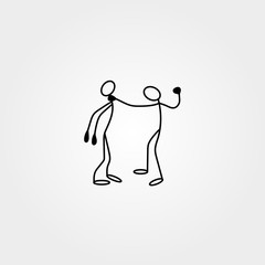 Cartoon icons of sketch stick bisiness figures in cute miniature scenes.