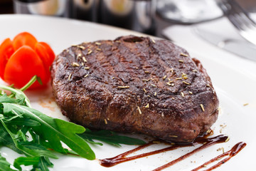 Grilled beefsteak on a plate