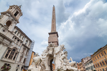 Fragment of Fountain of Four rivers designed by G.L.Bernini at Piazza Navona, Rome, Lazio region,...