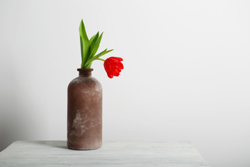 Red spring tulips in a vase, floristry