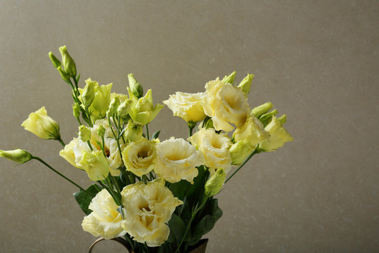 Fototapeta Eustoma flowers closeup on concrete
