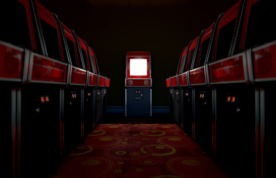Arcade Aisle With One Illuminated