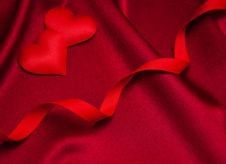 Red hearts and silk