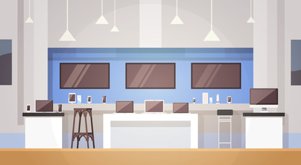 Modern Electronics Store Shop Interior Banner with Copy Space Vector Illustration