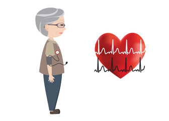 Old man monitored blood pressure and heart and Electrocardiogram, vector