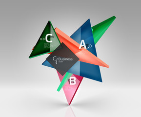 Colorful glossy glass triangle on empty 3d space