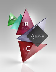 Colorful glossy glass triangle on empty 3d space